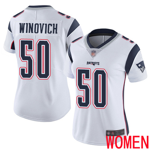 New England Patriots Football 50 Vapor Limited White Women Chase Winovich Road NFL Jersey